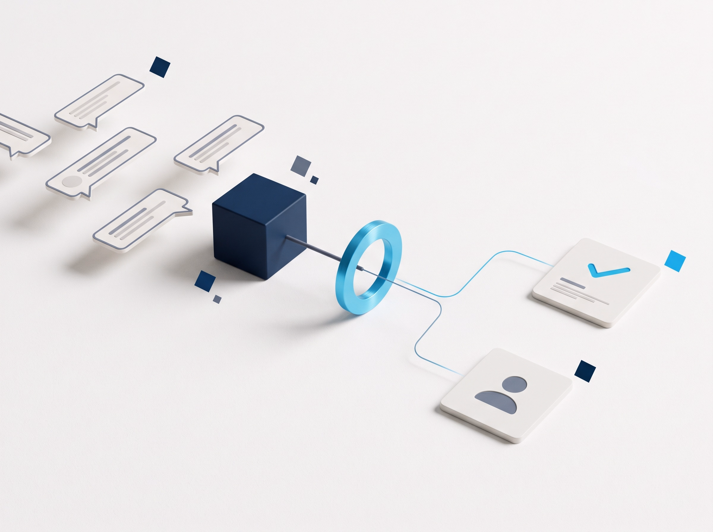 Incoming customer messages routed through an automation layer to a resolved reply and a human handoff