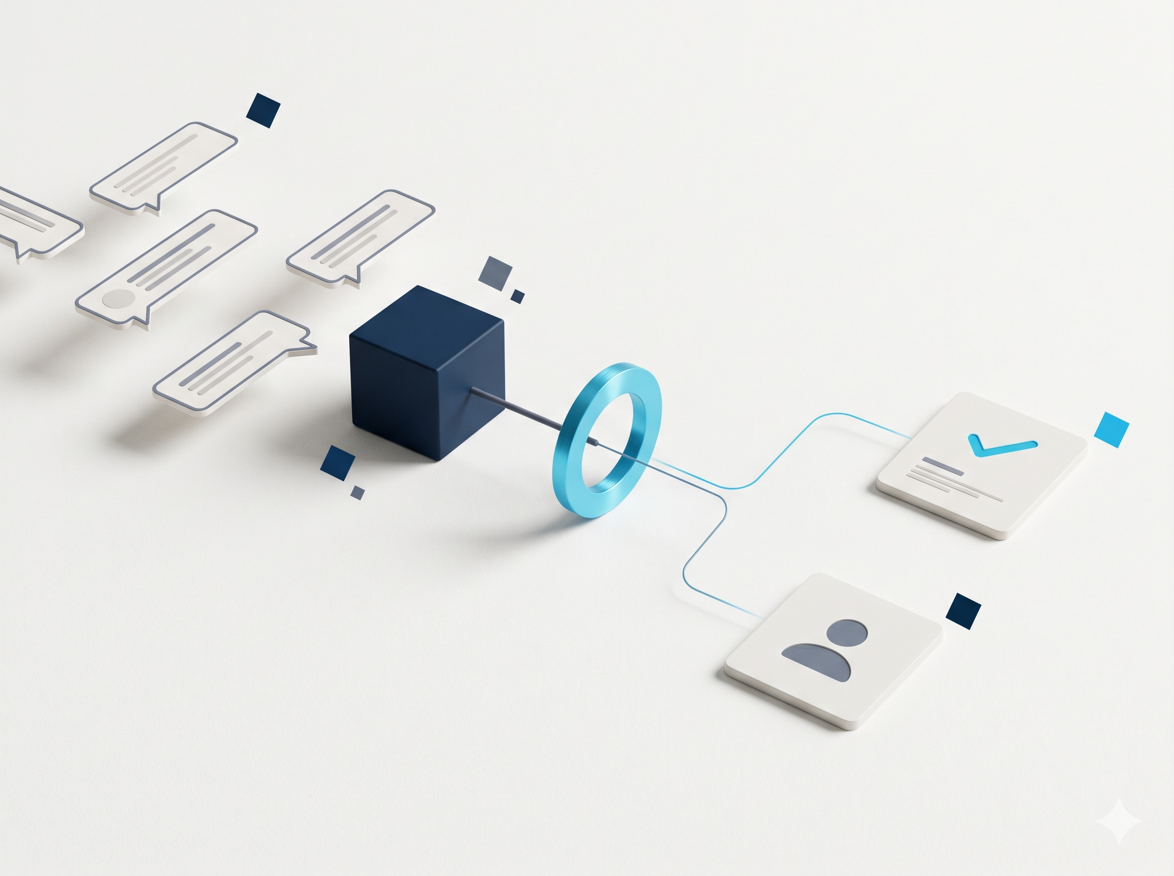Incoming customer messages routed through an automation layer to a resolved reply and a human handoff