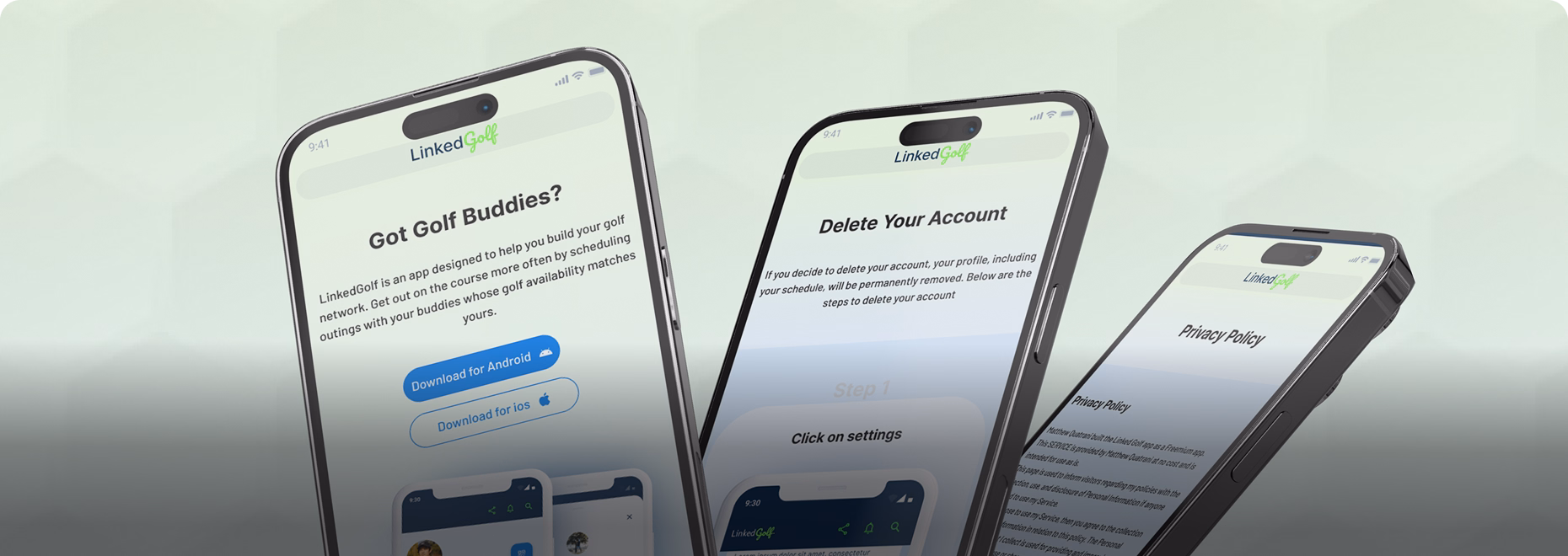 LinkedGolf mobile app — tee-time marketplace and booking